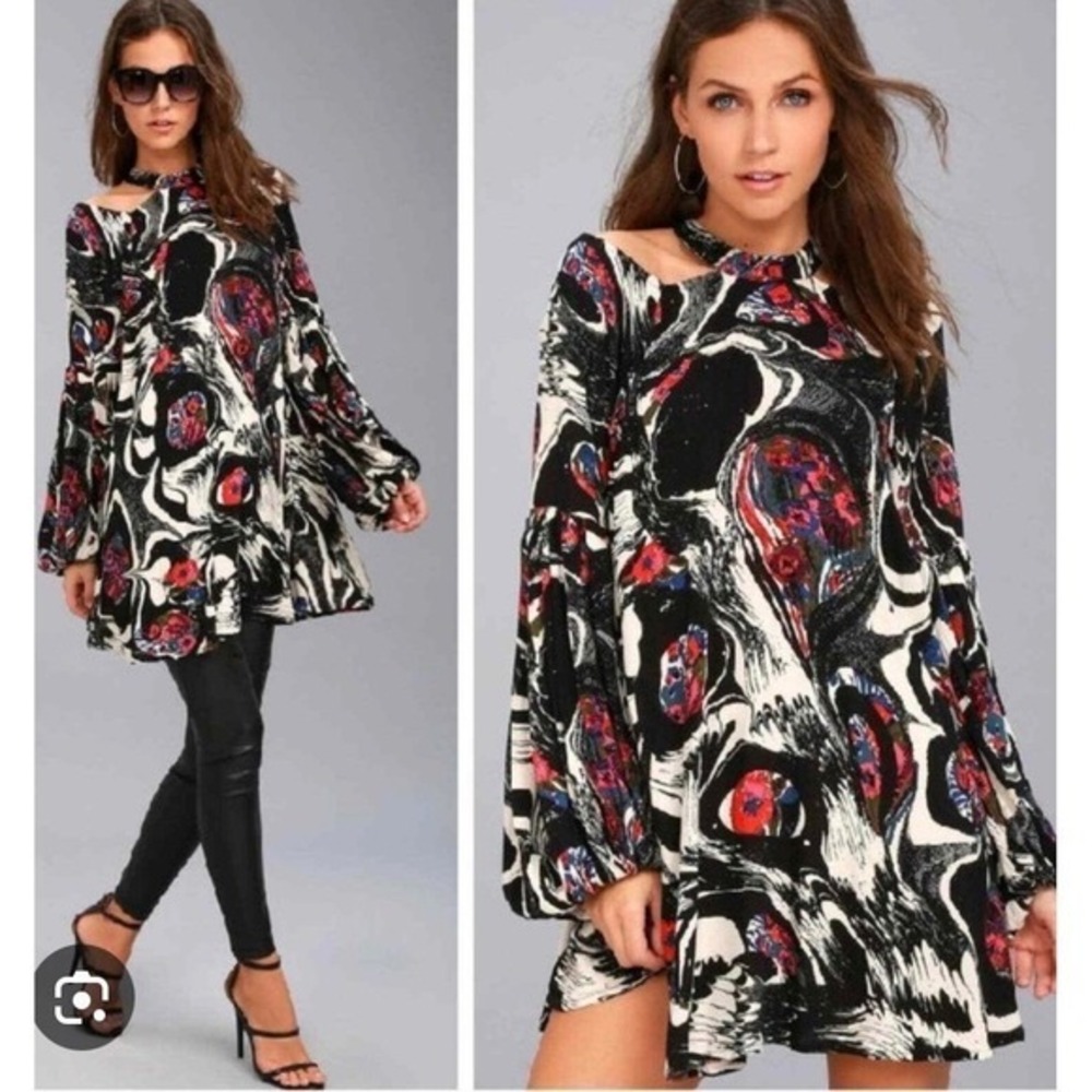 Free People Drift Away Halter Cold Shoulder Tunic Dress Keyhole Small P MSRP 108
